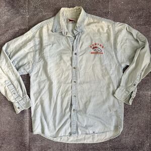 Men's Vintage 90's Pro Elite Denver Broncos Denim Chambray Button Up Shirt Sz M